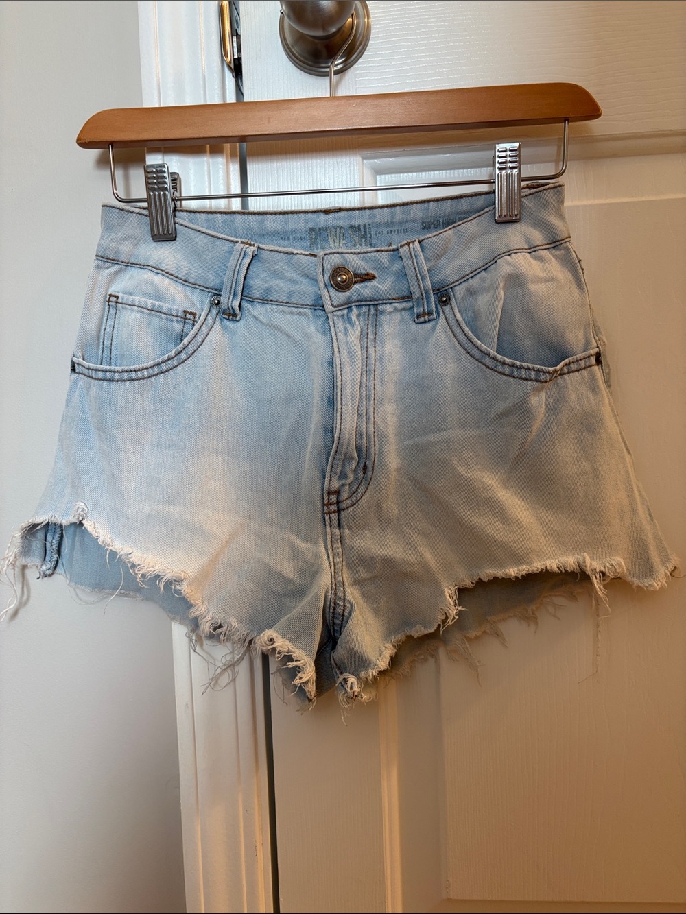 Rewash Light Blue Frayed High-Waist Denim Shorts